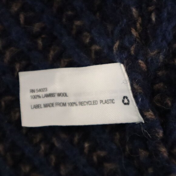 VTG Gap Open Front Lambs Wool Cardigan Sweater Navy & Brown Women's L - Picture 4 of 13